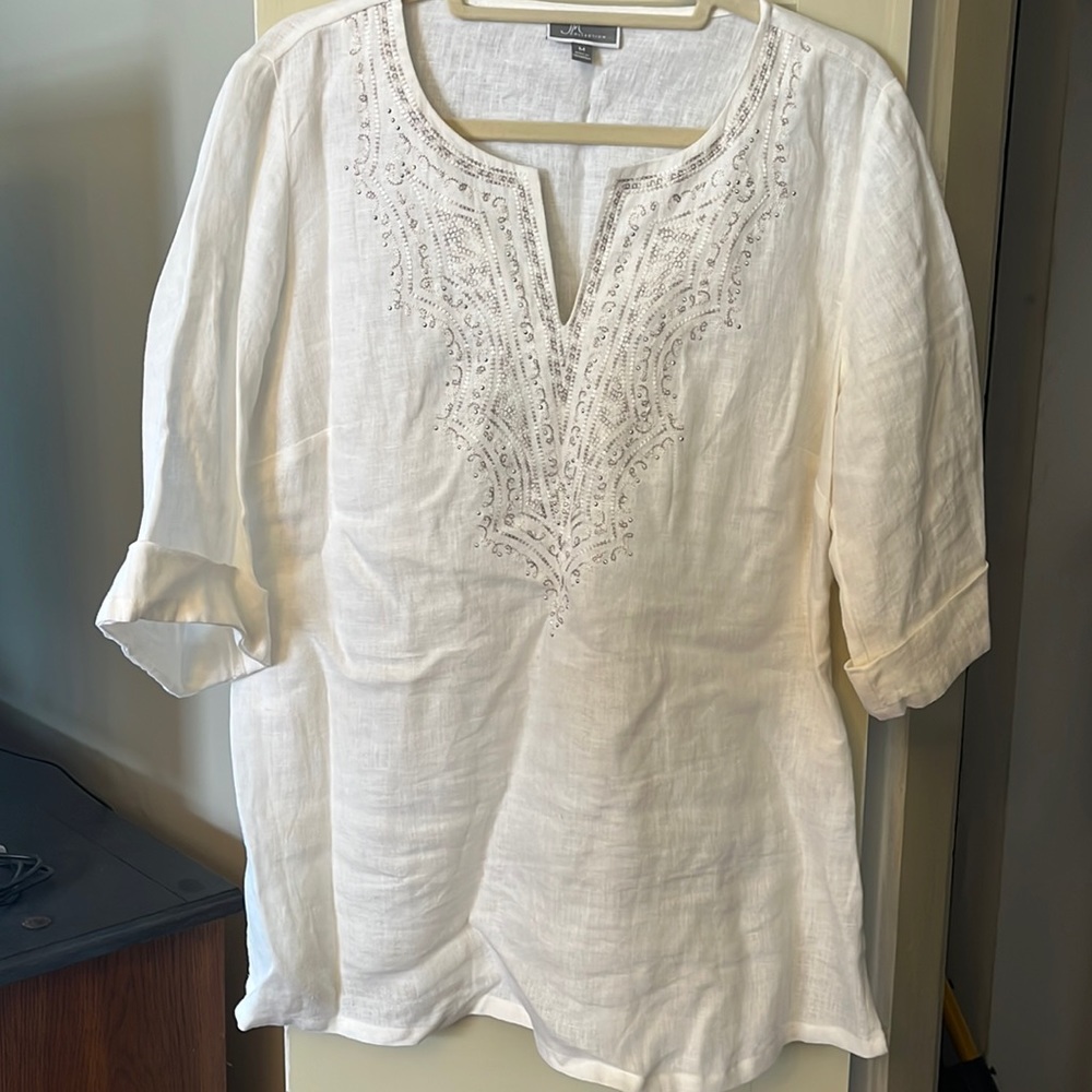 JM Collection White Linen Tunic Top